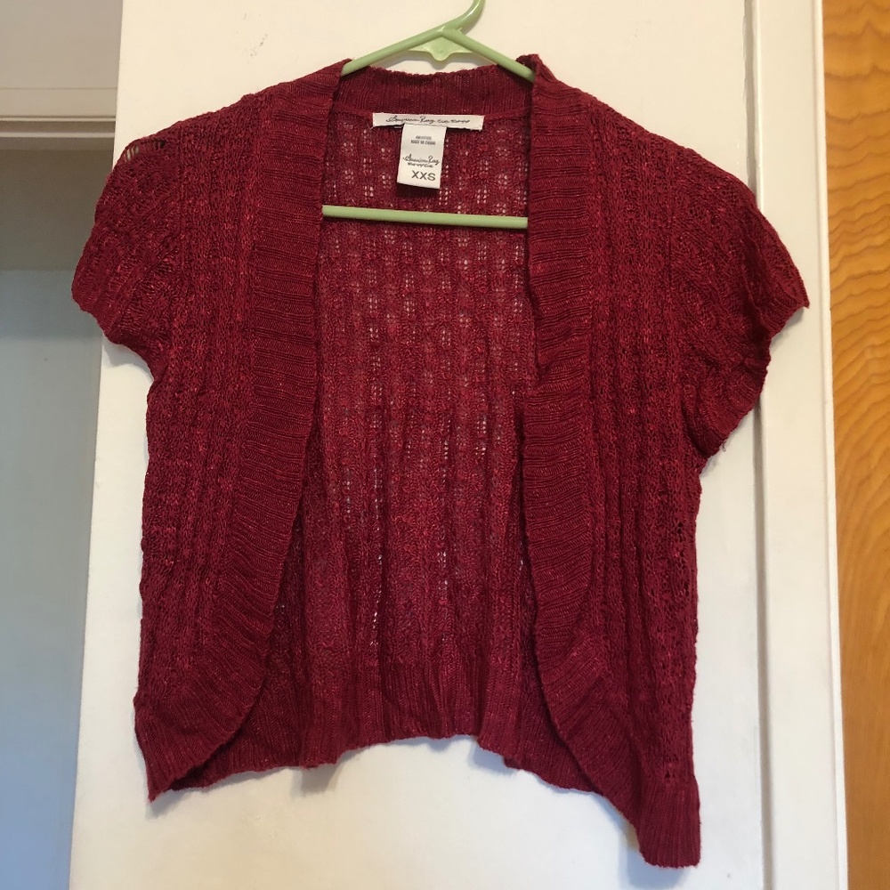 American Rag Short-Sleeve Open-Front Knit Cardigan - Burgundy